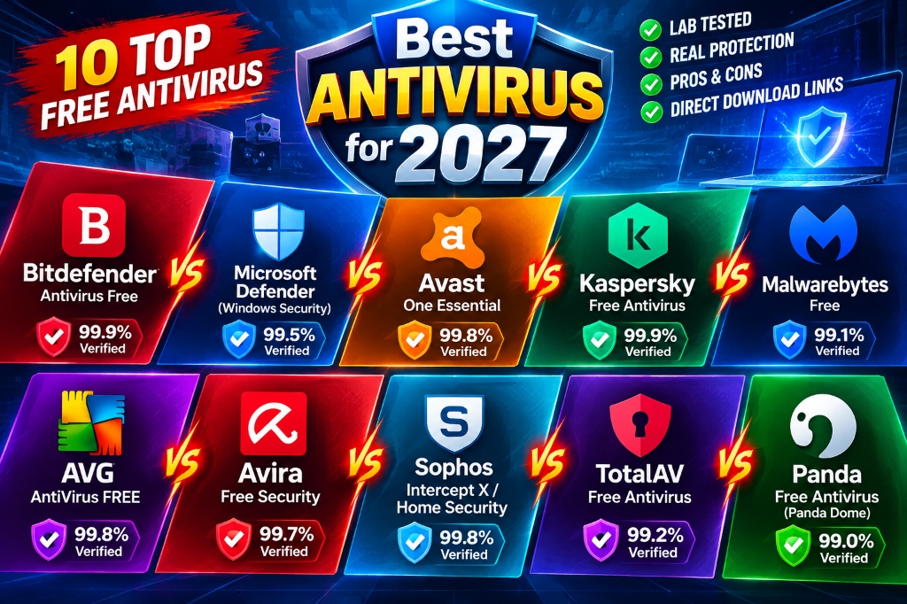 10 Best Free Antivirus Software in 2027: Bitdefender, Microsoft Defender, Avast, Kaspersky, Malwarebytes, AVG, Avira, Sophos, TotalAV and Panda
