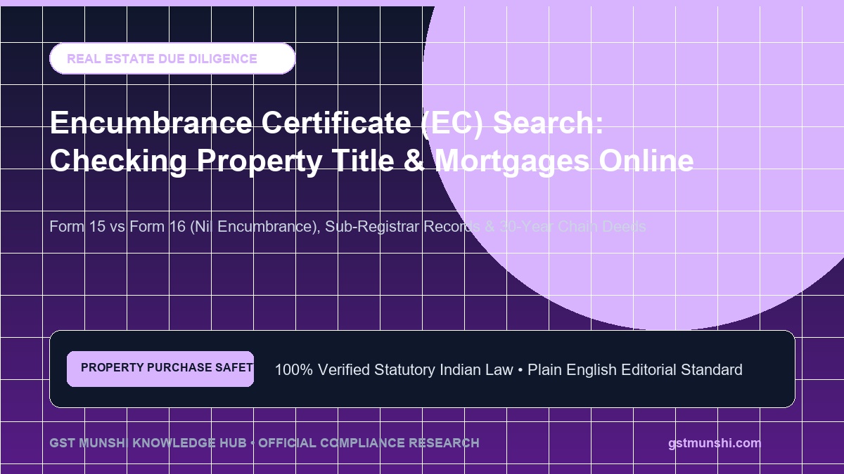 Graphic showing Encumbrance Certificate search Form 15 transaction history vs Form 16 nil encumbrance