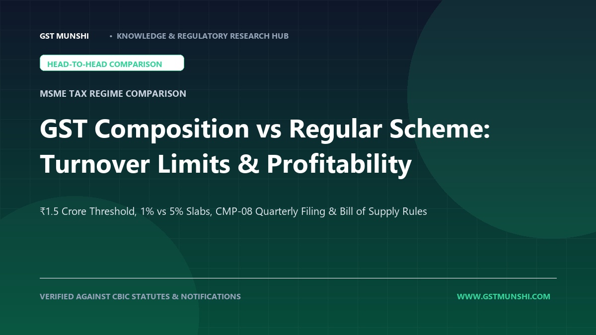 Comparison between GST Composition Scheme and Regular Scheme showing turnover limits and filing schedules
