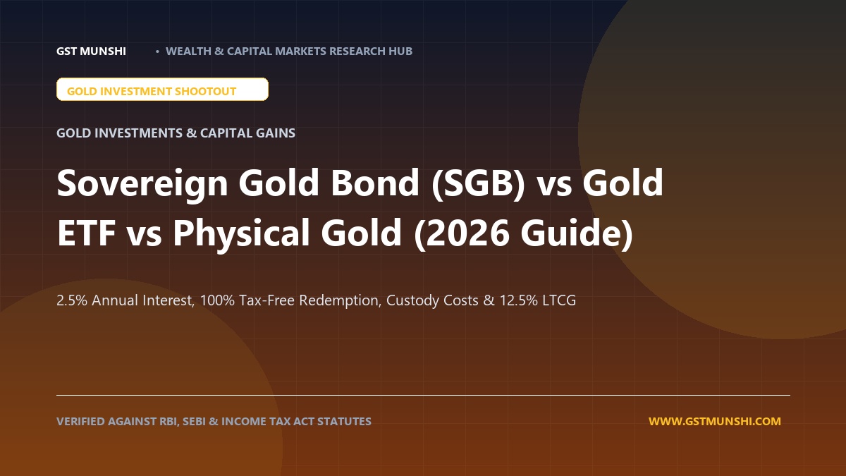 Comparison of Sovereign Gold Bonds, Gold ETFs, and physical gold jewelry showing returns and tax rules