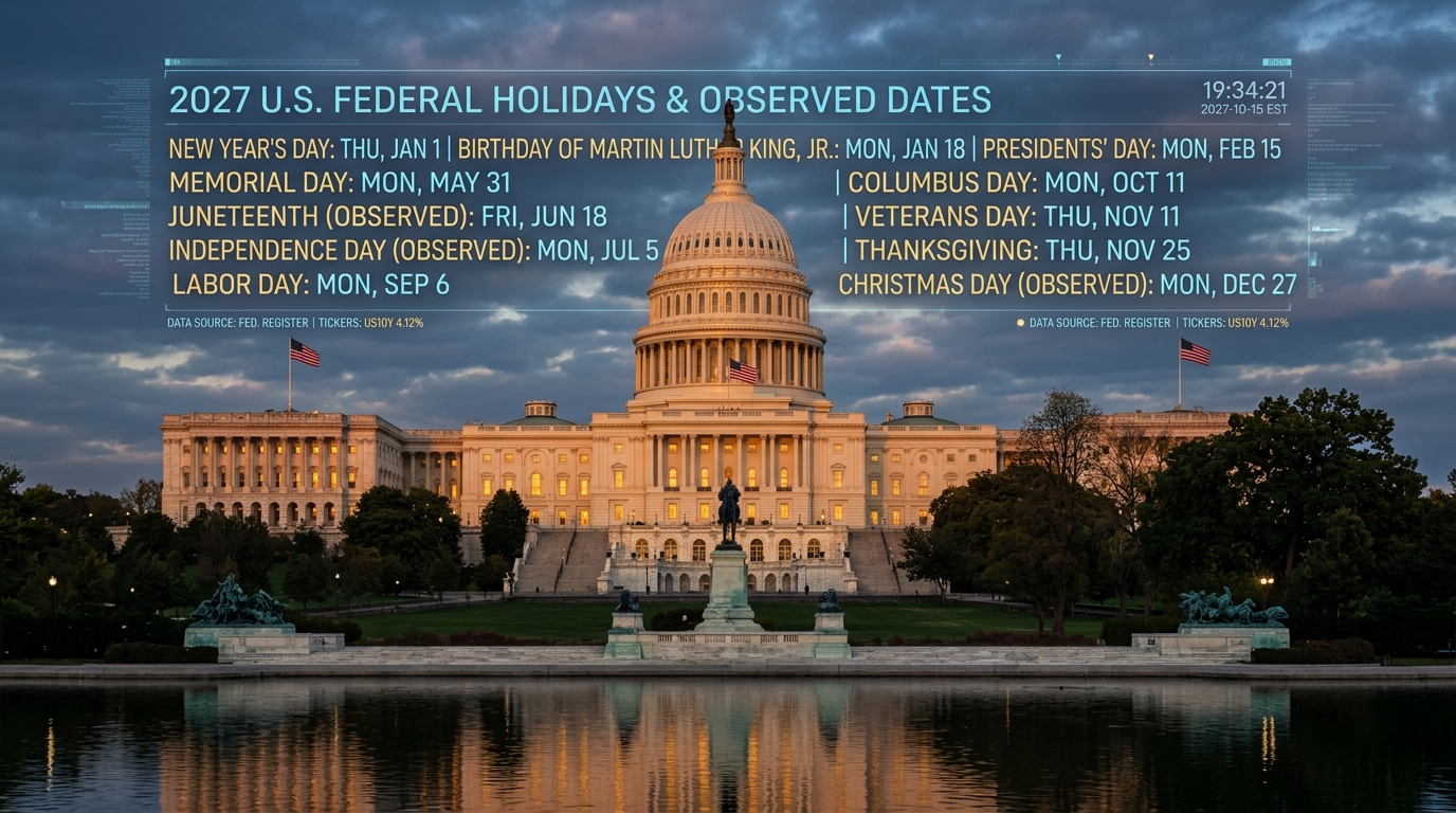2027 US Federal Holidays: Dates, Observed & Weekends