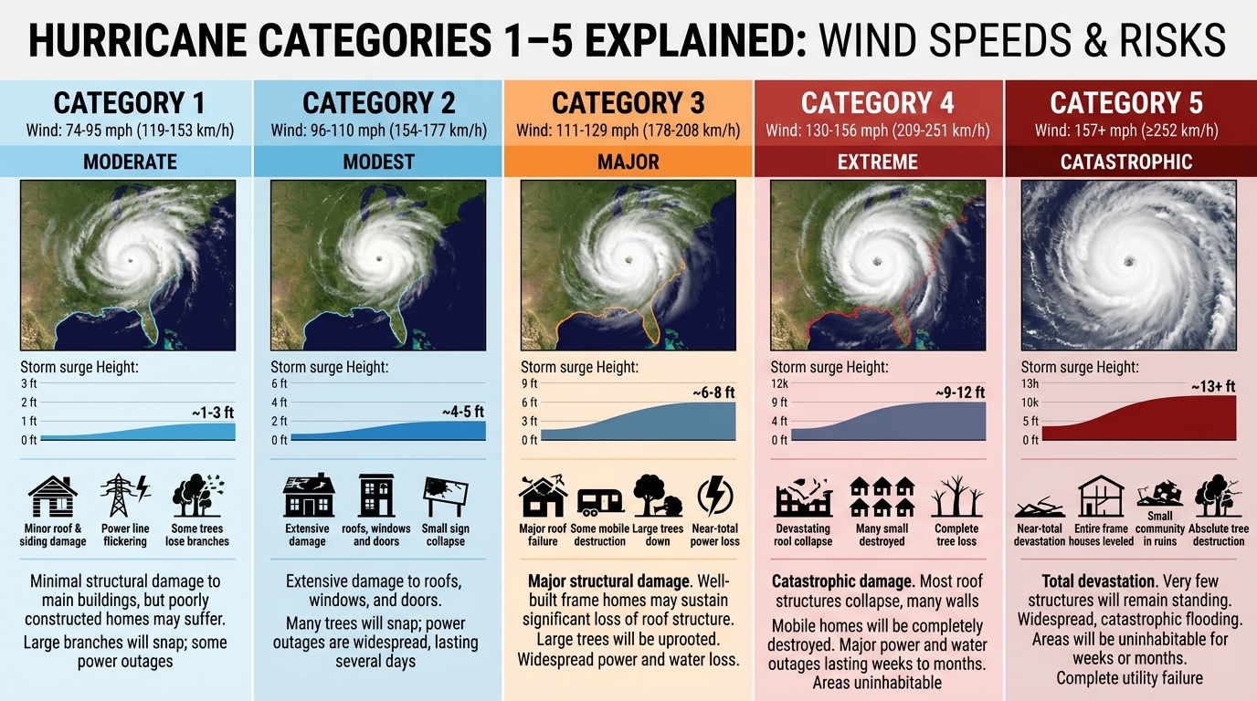 Hurricane Categories 1-5 Explained: Wind & Surge Risk